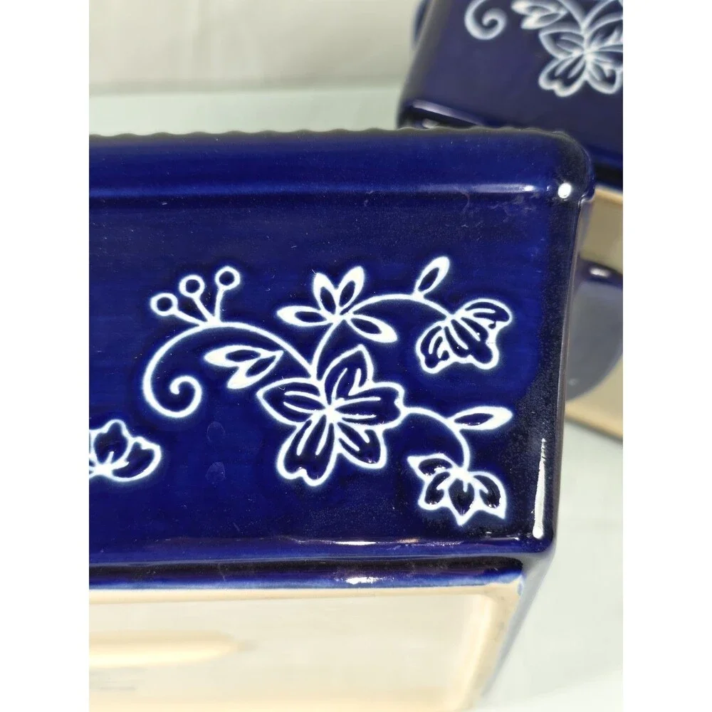 Temp-tations Floral Lace Cobalt Blue 1.5 QT Loaf Pan Set of 2 Retired Bakeware
